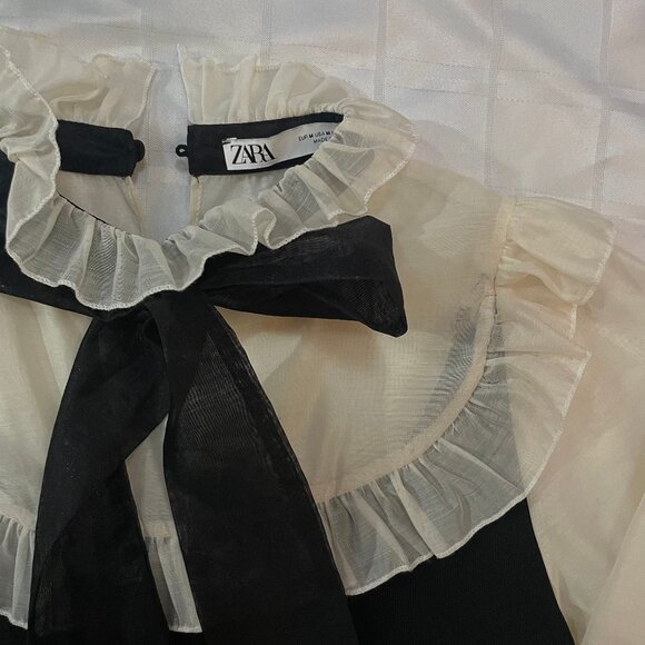 Zara high neck ribbon bow collar dress M - Picture 4 of 12